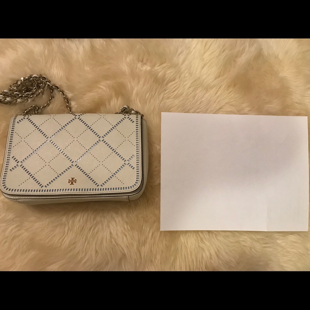 Tory Burch White Crossbody Bag Robinson weave crosshatch pattern  purse - Picture 5 of 6